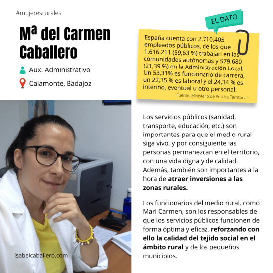 Mari del Carmen Caballero, mundo rural, auxiliar administrativo