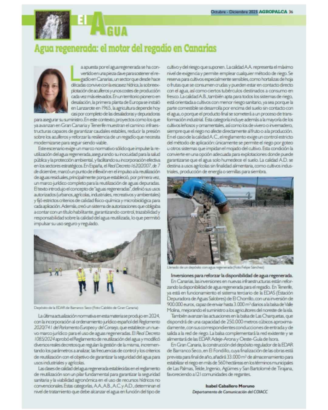 Artículo agua regenerada, revista Agropalca